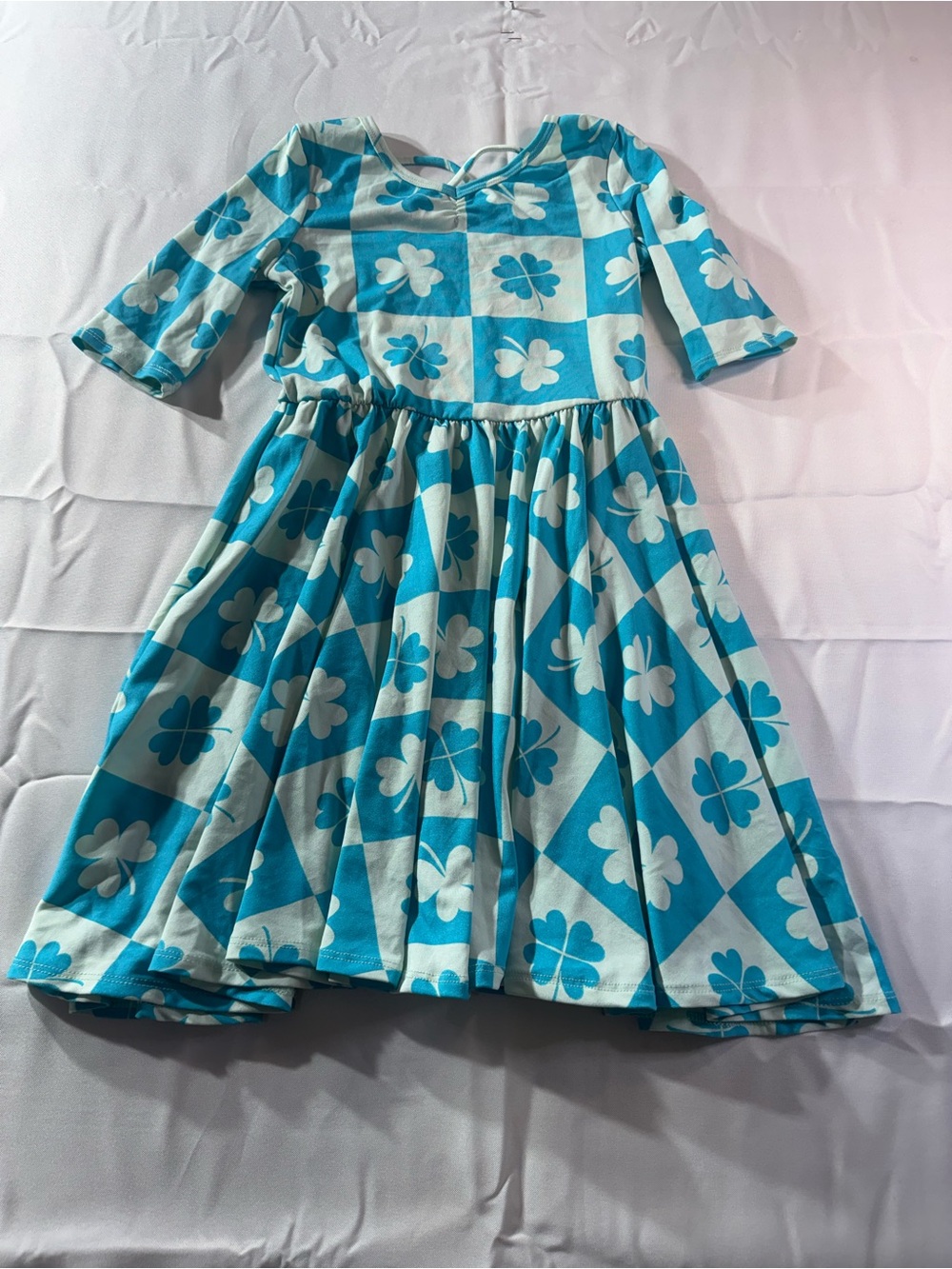 Dot Dot Smile 7 Shamrock Floral Checkerboard Kids Dress